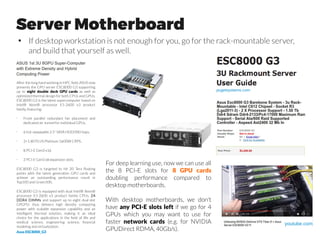 CPU ACCELERATION for high memory needs
Swiss Blue Brain Project at the École Polytechnique Fédérale de Lausanne (EPFL).
www.top500.org | news.ycombinator.com
The Blue Brain demo was one of five live, interactive visualization demonstrations
running on an Intel Scalable Systems Framework cluster using the new Intel 7210
Xeon Phi (“Knights Landing”) processors.
Ray-tracing provides a natural way to work with these parametric descriptions so
the image can be efficiently rendered in a much smaller amount of memory.
However, ‘smaller’ is a relative term as current visualizations can occur on a
machine that contains less than a terabyte of RAM. Traditional raster-based
rendering would have greatly increased the memory consumption as the
convoluted shape of each neuron would require a mesh containing approximately
100,000 triangles per neuron. Scientists currently visualize biological networks
containing 1,000 to 10,000 neurons.
http://www.extremetech.com/
forbes.com
 