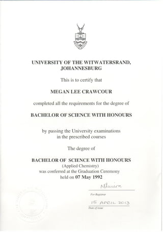 ML Crawcour_BSc Hons_University of the Witwatersrand