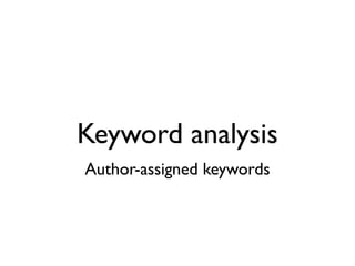 Keyword analysis
Author-assigned keywords
 