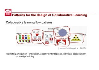 Collaborative learning flow patterns
Promote: participation – interaction, possitive interdepence, individual accountability,
knowledge building
Patterns for the design of Collaborative Learning
(Hernández-Leo et al., 2007)
 