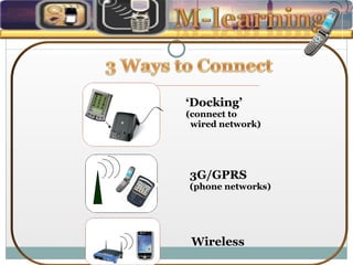 ‘ Docking’ (connect to  wired network) 3G/GPRS (phone networks) Wireless 