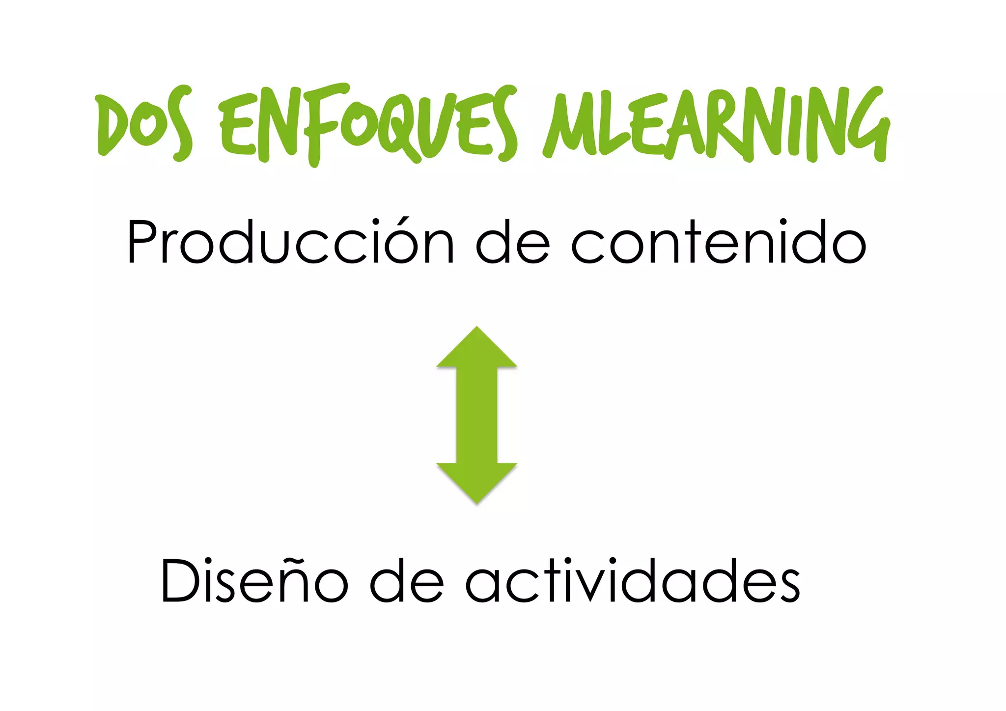 DOS enfoques mlearning
Producción de contenido
Diseño de actividades  
 