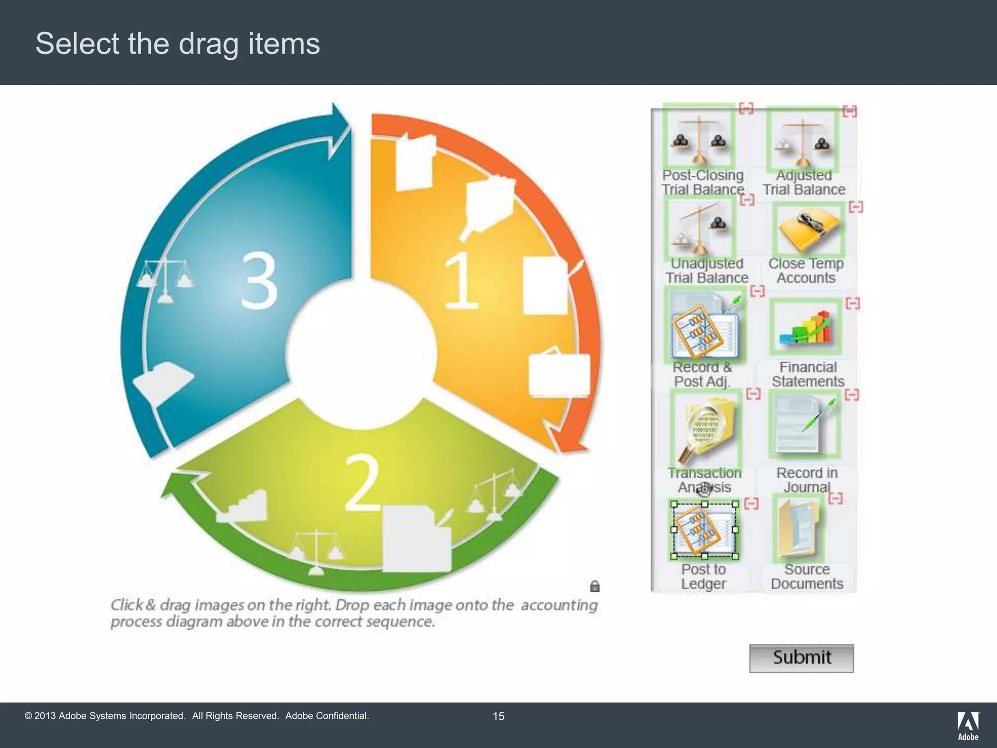 Select the drag items

© 2013 Adobe Systems Incorporated. All Rights Reserved. Adobe Confidential.

15

 