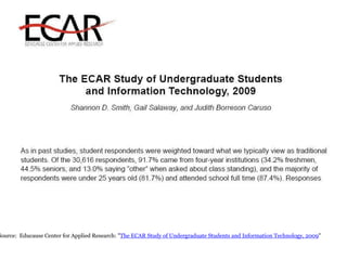 Source:  Educause Center for Applied Research: " The ECAR Study of Undergraduate Students and Information Technology, 2009 " 