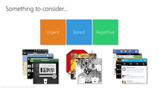 Urgent Bored Repetitive
Something to consider…
Copyright © 2014 Accenture. All rights reserved.
 