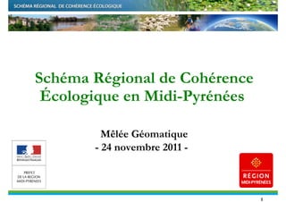 Schéma Régional de Cohérence
 Écologique en Midi-Pyrénées

         Mêlée Géomatique
       - 24 novembre 2011 -



                               1
 
