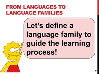 FROM LANGUAGES TO
LANGUAGE FAMILIES
7
Let’s define a
language family to
guide the learning
process!
 