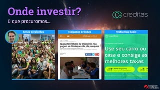 Onde investir?
O que procuramos…
Mercados Grandes Problemas ReaisTimes Excelentes
 