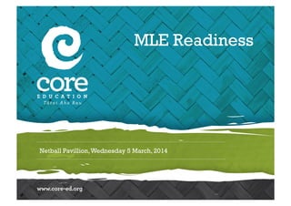 MLE Readiness

Netball Pavillion, Wednesday 5 March, 2014

 