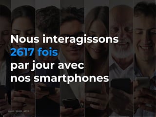 6//
Nous interagissons
2617 fois
par jour avec
nos smartphones
source : dscout - 2016
 
