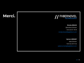 Merci.
70//
Nicolas BRAUN
Operations Director
+33 6 42 81 78 39
nicolas.braun@applidium.com
Sylvain ARRAMY
Sales Director
+33 6 52 24 91 42
sylvain.arramy@applidium.com
 