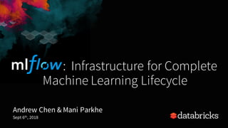 : Infrastructure for Complete
Machine Learning Lifecycle
Andrew Chen & Mani Parkhe
Sept 6th, 2018
 