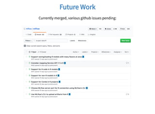 Future WorkFuture Work
Currently merged, various github issues pending:
 