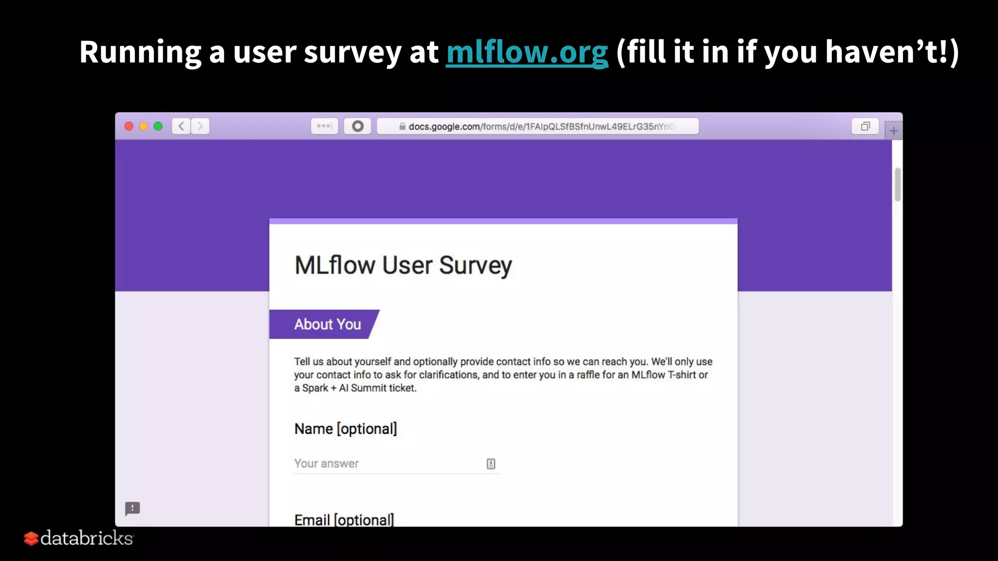 Running a user survey at mlflow.org (fill it in if you haven’t!)
 