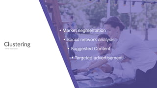 Clustering
Other Examples
• Market segmentation

• Social network analysis

• Suggested Content

• Targeted advertisement
 