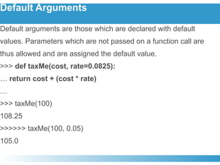 Functions in Python with all type of arguments | PPT