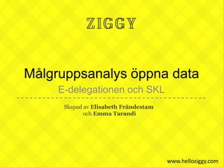 Målgruppsanalys öppna data
     E-delegationen och SKL
      Skapad av Elisabeth Frändestam
             och Emma Tarandi




                                       www.helloziggy.com
 