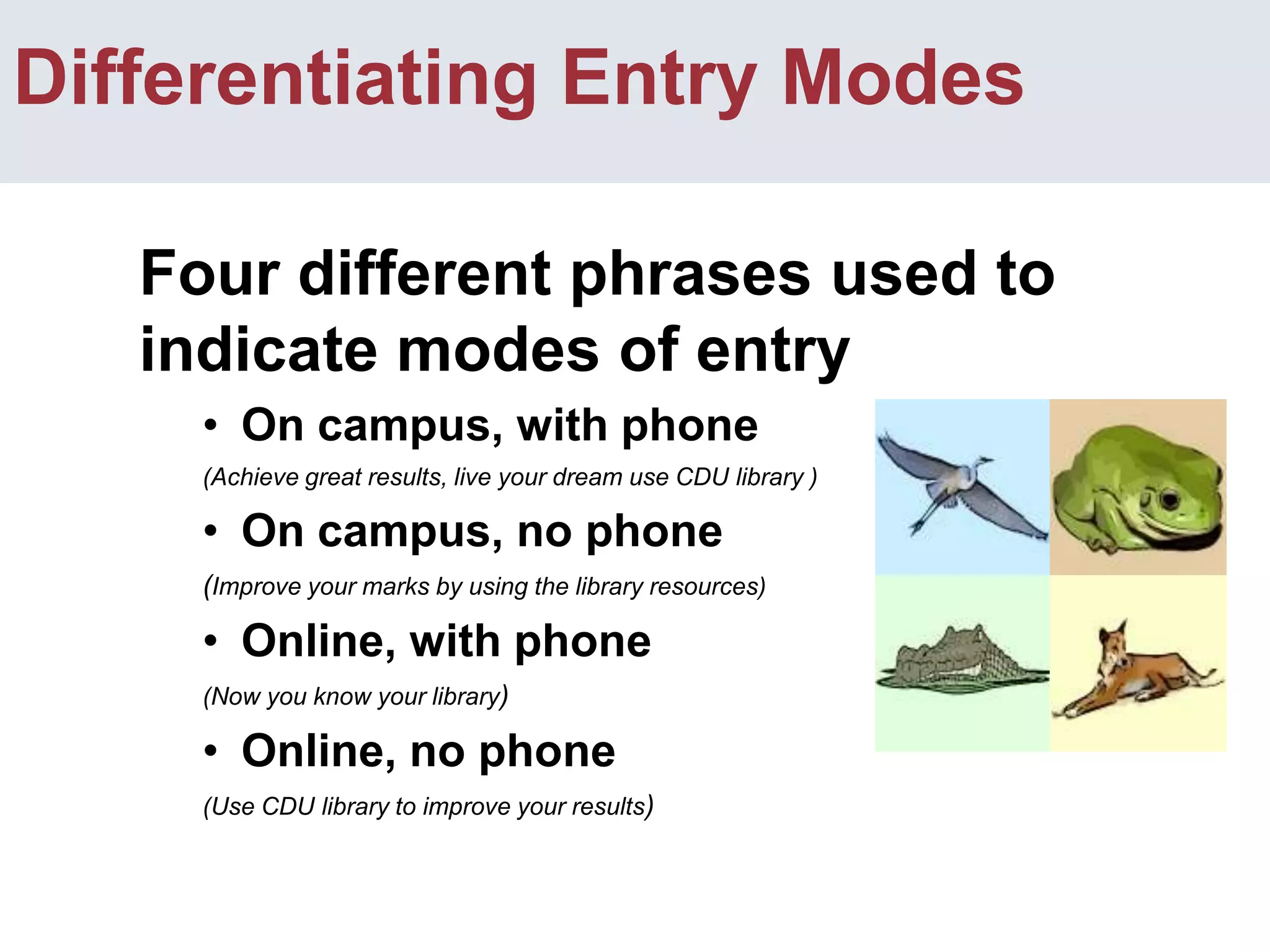 Different phrases used to indicate modes of entry