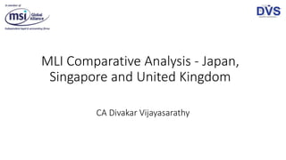 MLI Comparative Analysis - Japan,
Singapore and United Kingdom
CA Divakar Vijayasarathy
 
