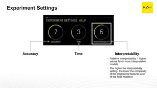 Confidential15
Experiment Settings
TimeAccuracy
• Relative interpretability – higher
values favor more interpretable
models
• The higher the interpretability
setting, the lower the complexity
of the engineered features and
of the final model(s)
Interpretability
 