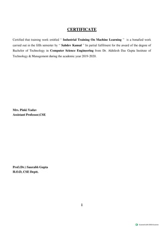 ml internship report 07.pdf for machine learning | PDF