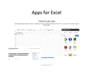 Apps	
  for	
  Excel	
  	
  
iksinc@yahoo.com	
  
 