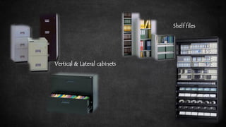 27
Vertical & Lateral cabinets
Shelf files
 