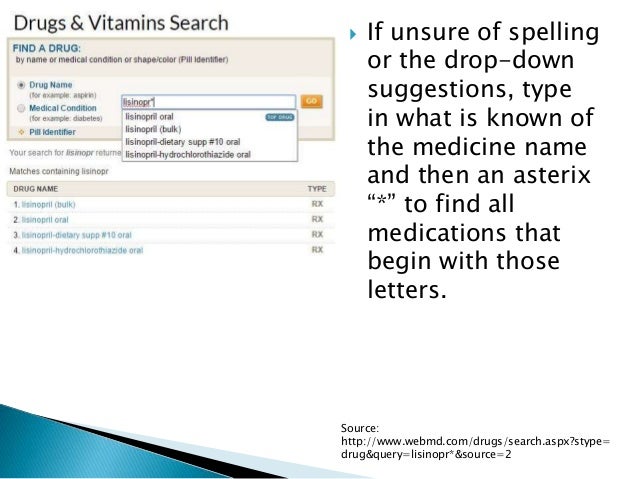 Look up medications dictionary