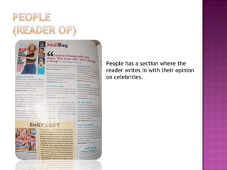 People has a section where the reader writes in with their opinion on celebrities. 