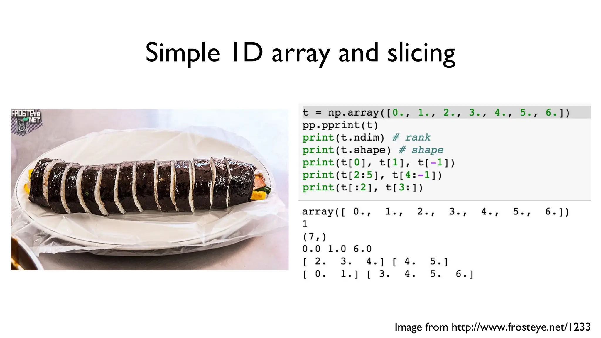 Simple 1D array and slicing
Image from http://www.frosteye.net/1233
 