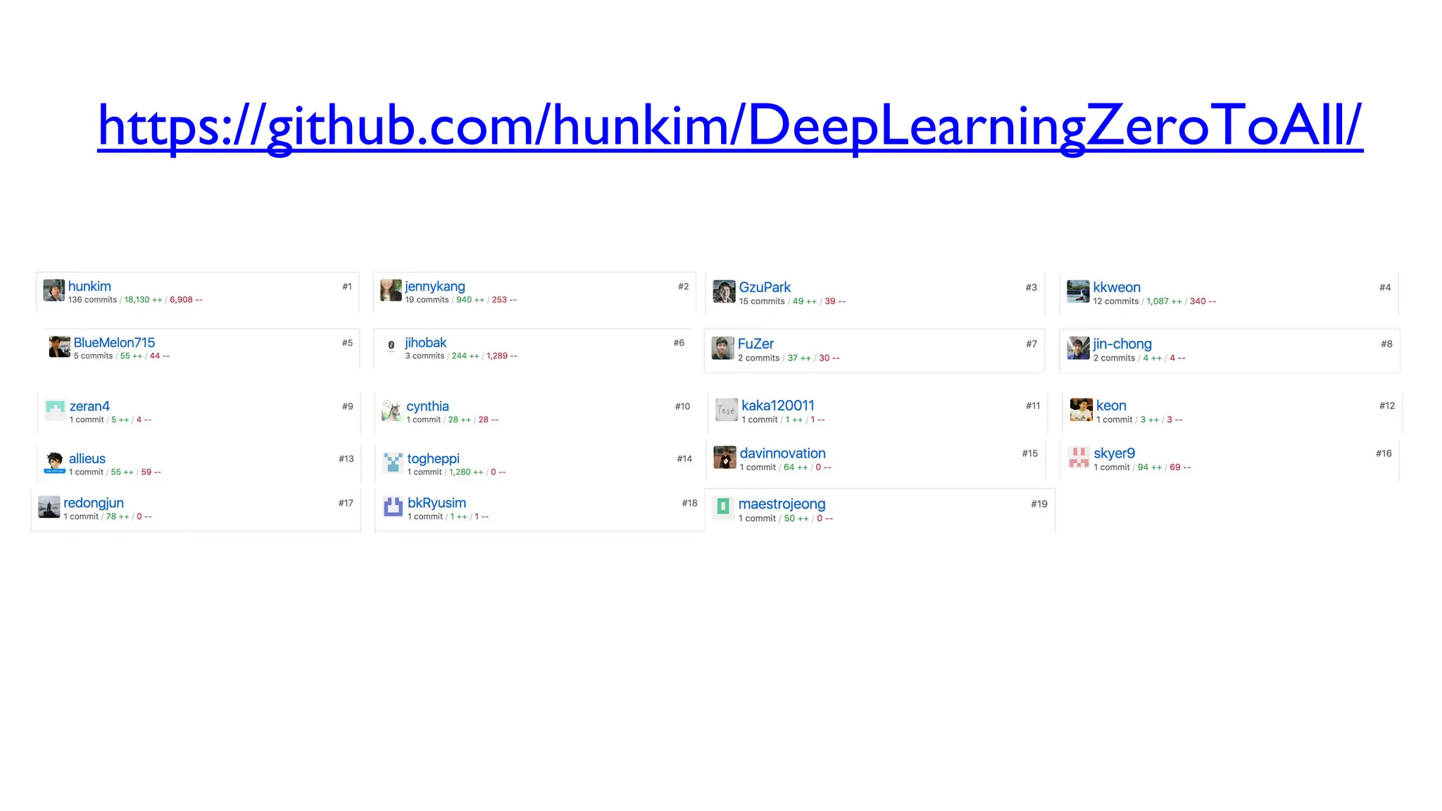https://github.com/hunkim/DeepLearningZeroToAll/
 
