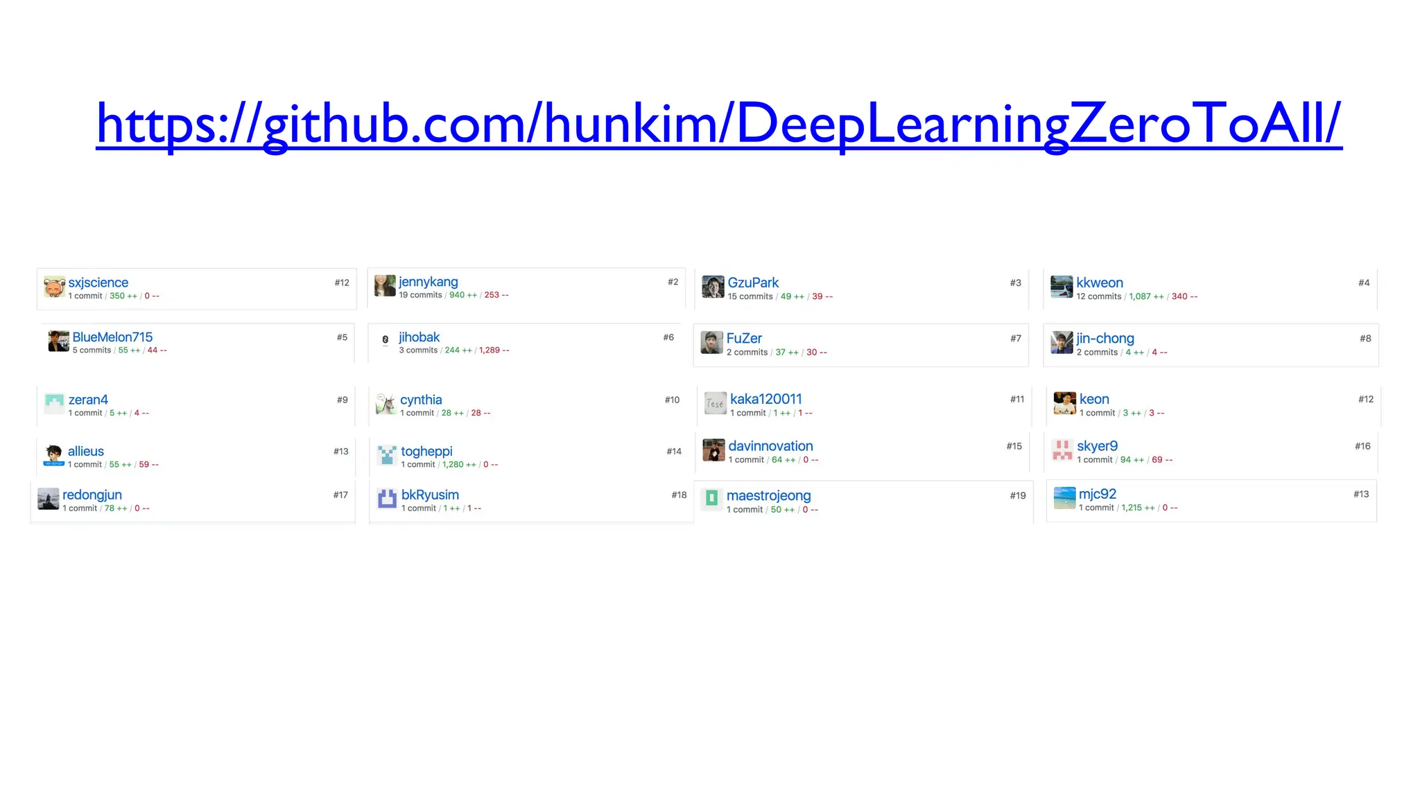 https://github.com/hunkim/DeepLearningZeroToAll/
 