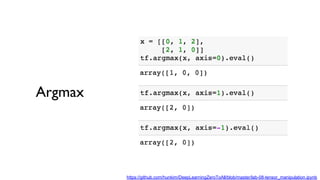 Argmax
https://github.com/hunkim/DeepLearningZeroToAll/blob/master/lab-08-tensor_manipulation.ipynb
 