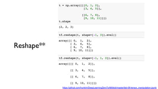 Reshape**
https://github.com/hunkim/DeepLearningZeroToAll/blob/master/lab-08-tensor_manipulation.ipynb
 