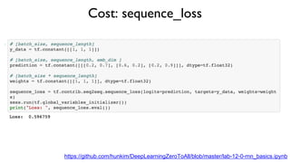 Cost: sequence_loss
https://github.com/hunkim/DeepLearningZeroToAll/blob/master/lab-12-0-rnn_basics.ipynb
 