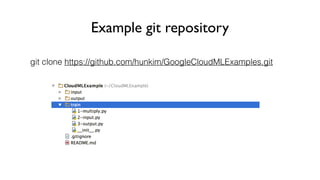 Example git repository
git clone https://github.com/hunkim/GoogleCloudMLExamples.git
 
