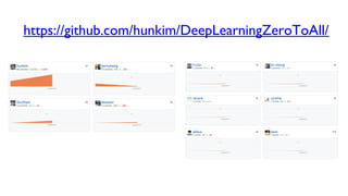 https://github.com/hunkim/DeepLearningZeroToAll/
 