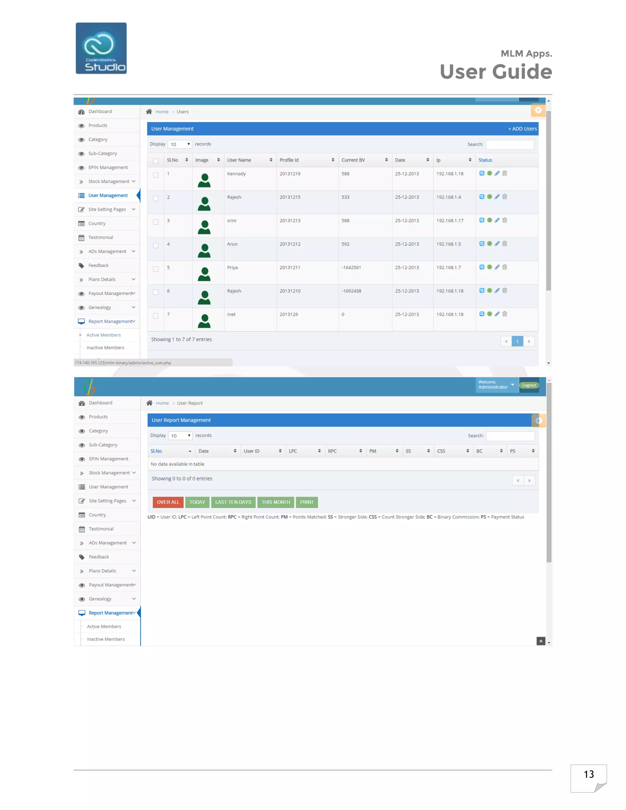 MLM Apps.
User Guide
13
 