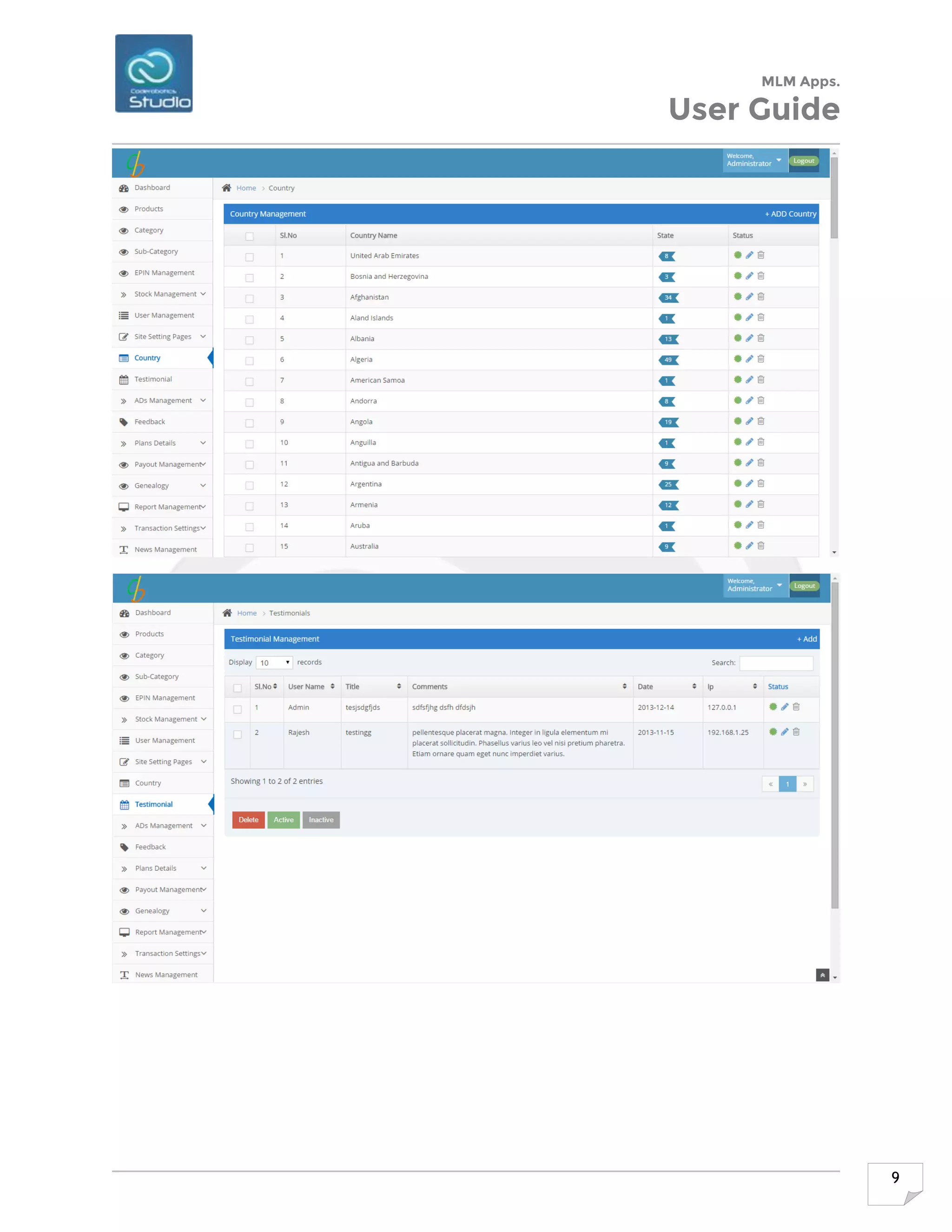 MLM Apps.
User Guide
9
 