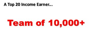 A Top 20 Income Earner...



 Team of 10,000+
 