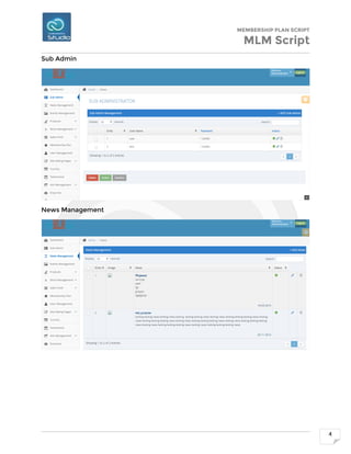 MEMBERSHIP PLAN SCRIPT
MLM Script
4
Sub Admin
News Management
 
