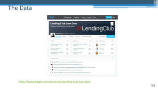 54
The Data
54
https://www.kaggle.com/wendykan/lending-club-loan-data
 