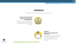 21
http://www.analyticscertificate.com/fintech/
 