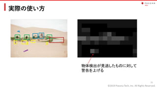 ©2019 Pasona Tech, Inc. All Rights Reserved.
実際の使い方
15
物体検出が見逃したものに対して
警告を上げる
 