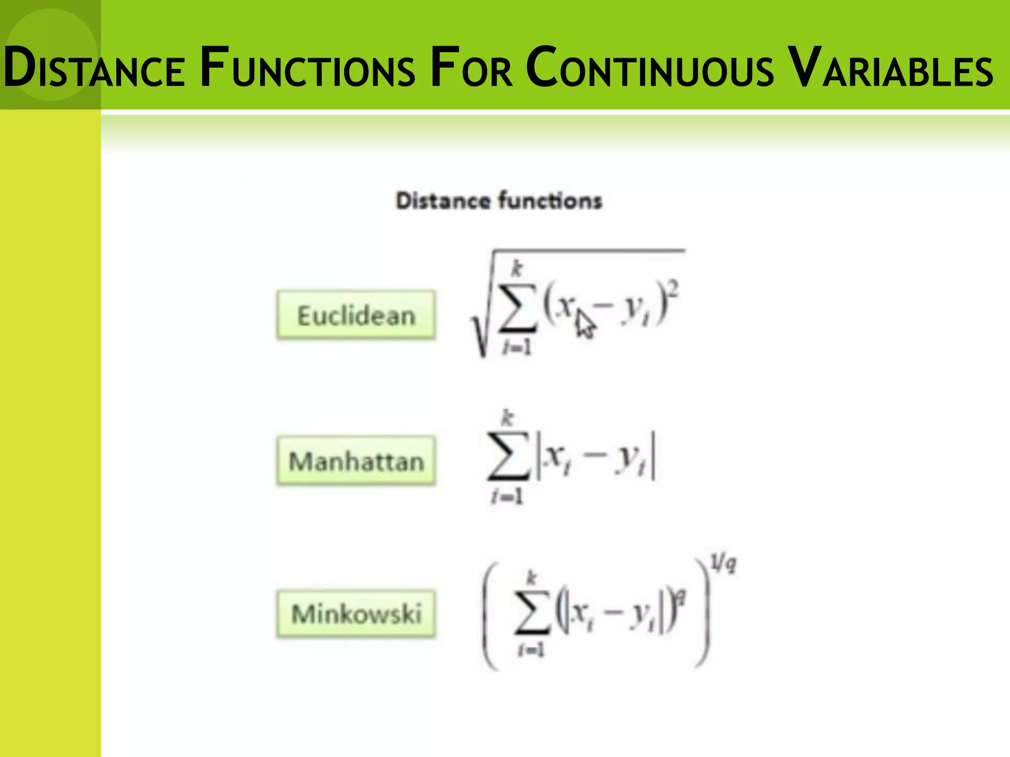 DISTANCE FUNCTIONS FOR CONTINUOUS VARIABLES
 