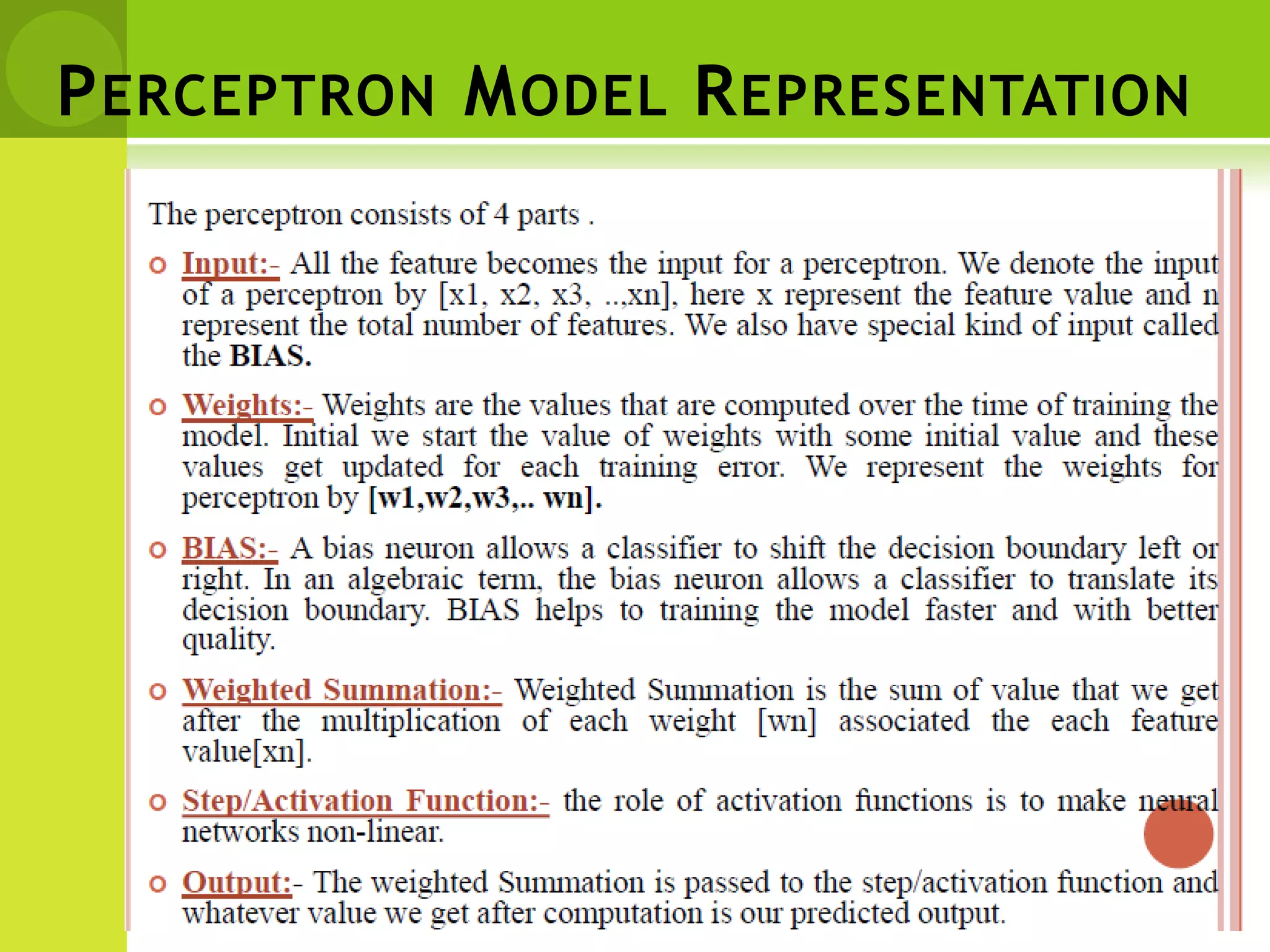 PERCEPTRON MODEL REPRESENTATION
 