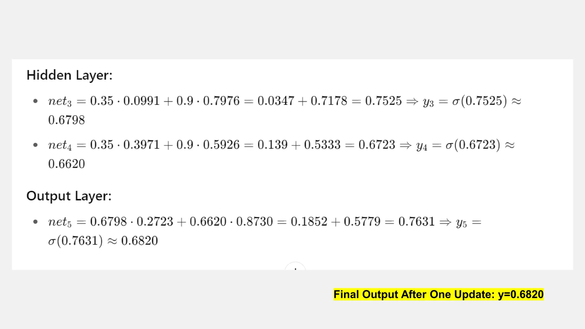 Final Output After One Update: y=0.6820 