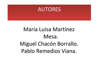 AUTORES 
María Luisa Martínez 
Mesa. 
Miguel Chacón Borrallo. 
Pablo Remedios Viana. 
