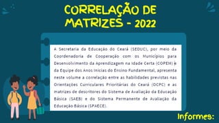 Informes:
CORRELAÇÃO DE
MATRIZES - 2022
 