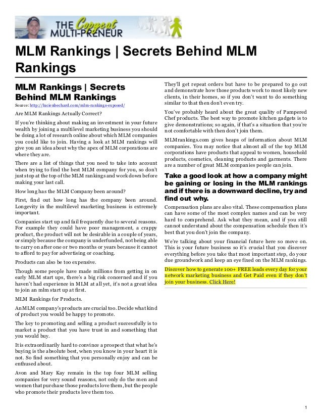 MLM Rankings Secrets to MLM Rankings